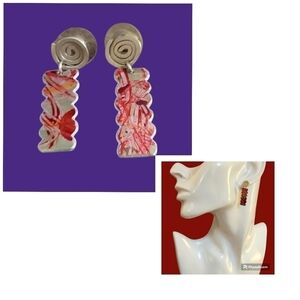 ARTISAN Signed Sabo 1993 Painted Metal Dangle Post Earrings